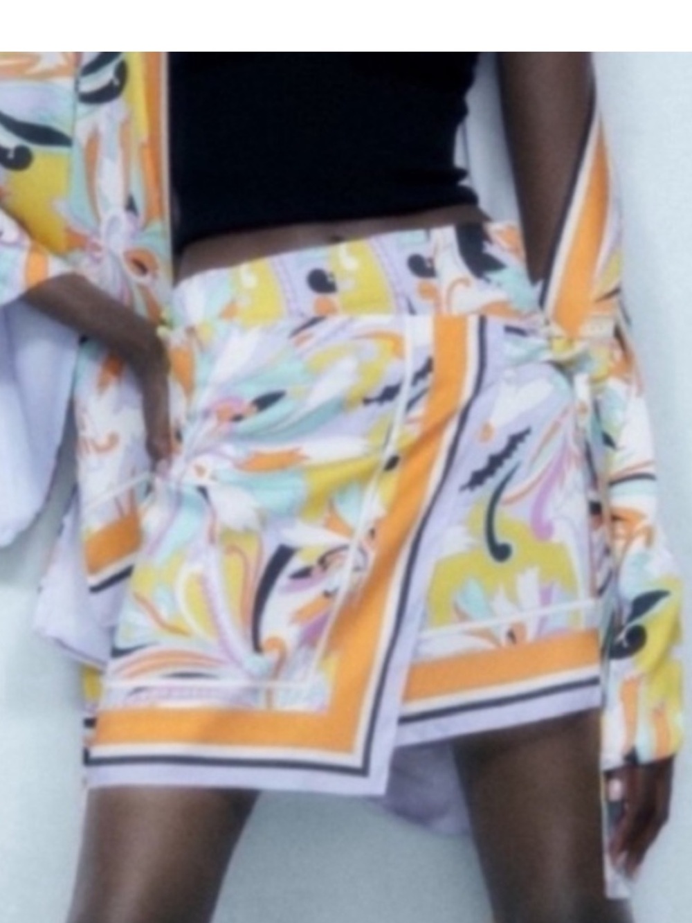 ZARA Paisley Scarf Print Satin Wrap Skirt Shorts Skort